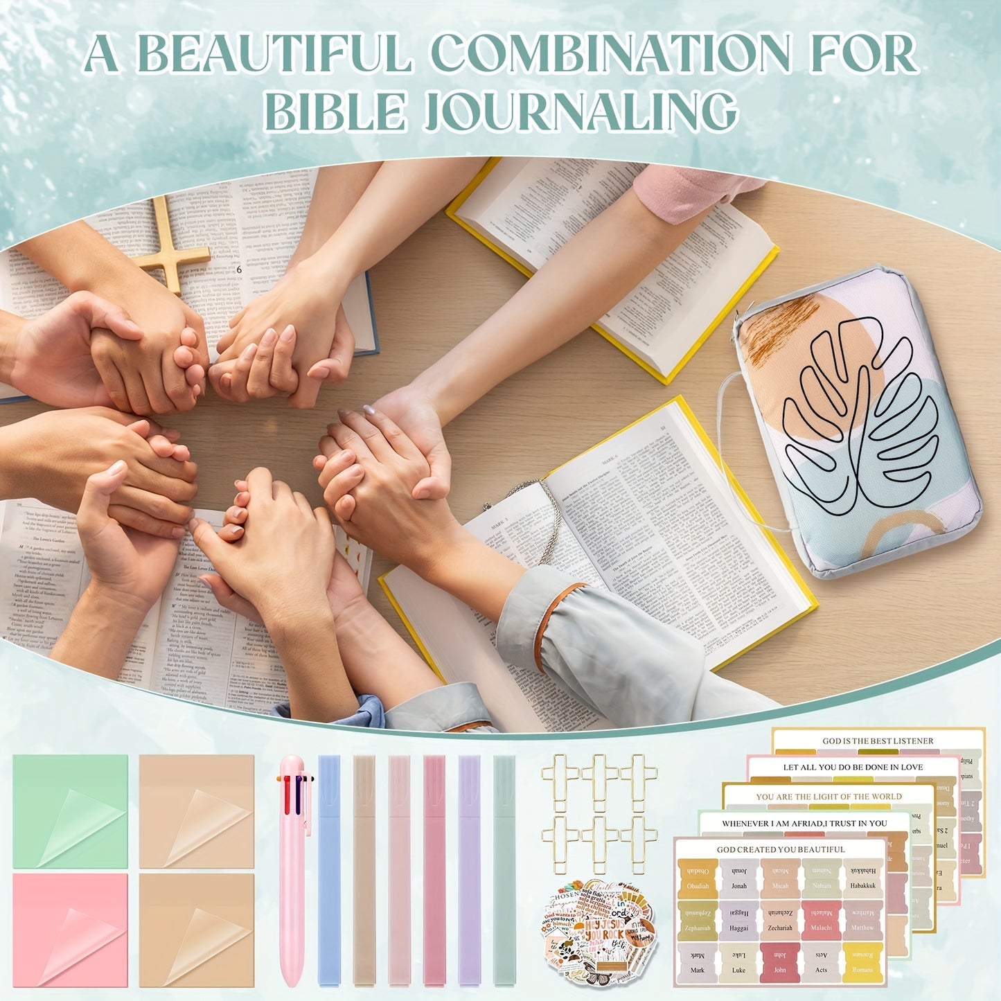 153 Bible Journaling Kit Bible Study Supplies Include Boho Bible Cover 6 Highlighters 1 Colorful Ballpoint Pen 75 Bible Tabs 4 Pads Sticky Notes 45 Bible Stickers 20 Paper Clips Bible Gift