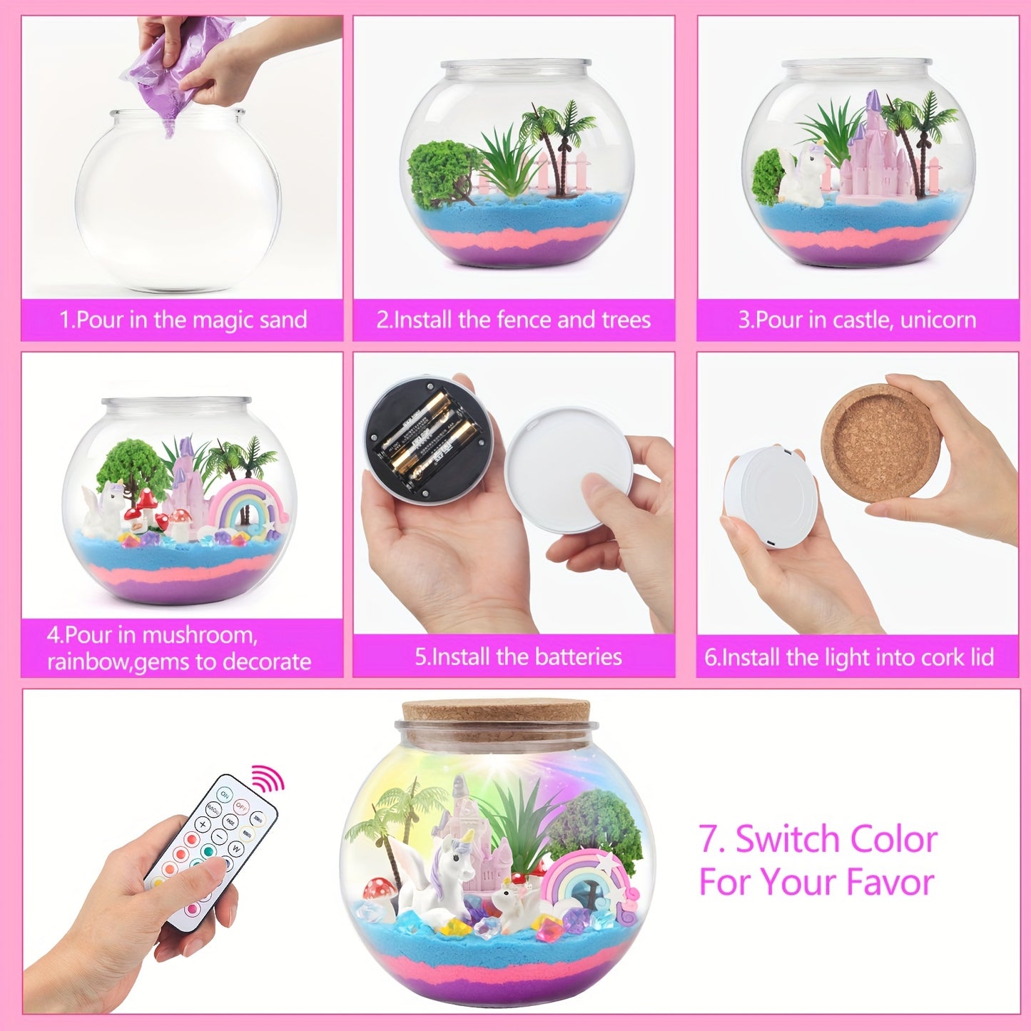 MYDOVA Unicorn Terrarium Crafts Kit for Youngsters - Unicorn Birthday Gifts Toys with LED Night Light & Remote Control DIY Unicorns Toys Arts And Crafts Kit for Youngsters Girls Ages 6-8 8-1 Old