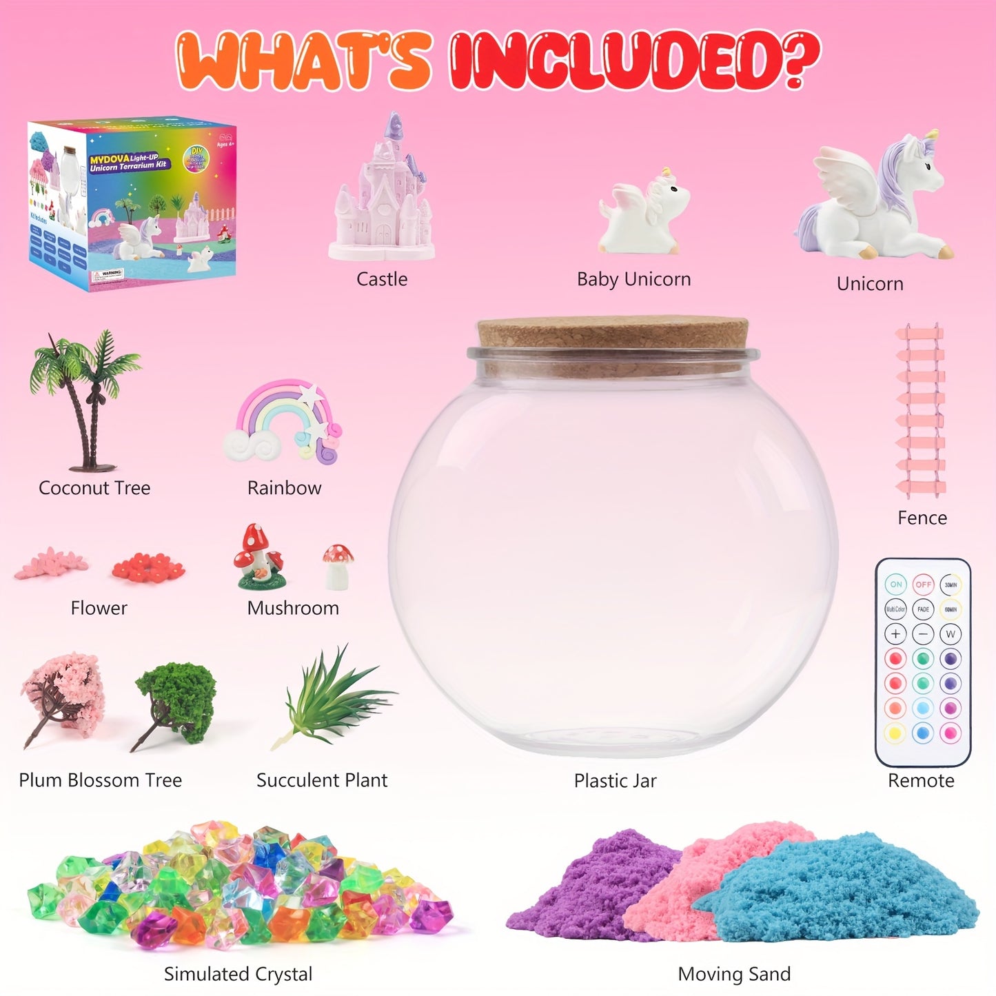 MYDOVA Unicorn Terrarium Crafts Kit for Youngsters - Unicorn Birthday Gifts Toys with LED Night Light & Remote Control DIY Unicorns Toys Arts And Crafts Kit for Youngsters Girls Ages 6-8 8-1 Old