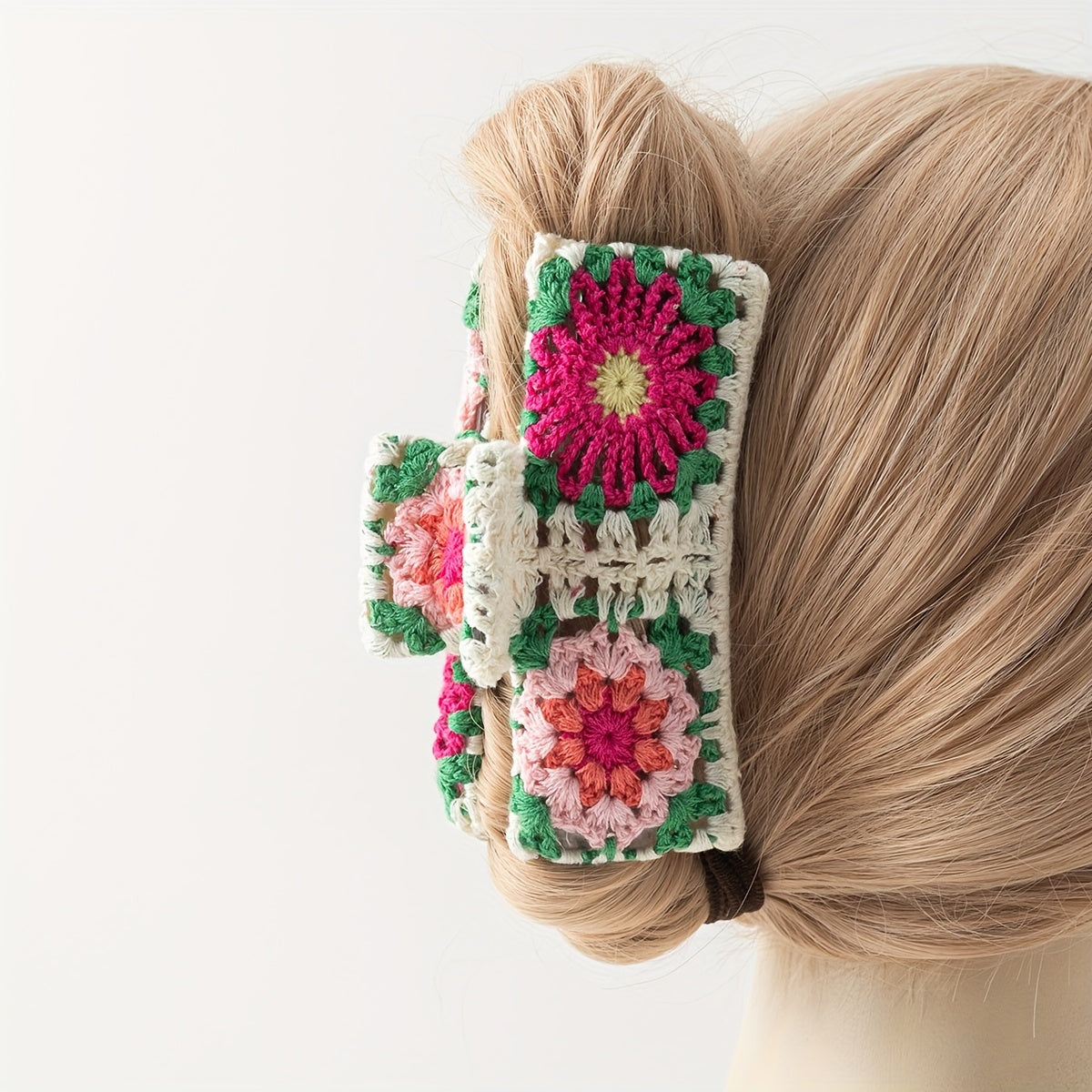 Chic Floral Knit Hair Claw - Large, Plush Rectangle Hair Clip For Women & Girls, Perfect For Everyday Styling Hair Accessories For Women Hair Clips For Women