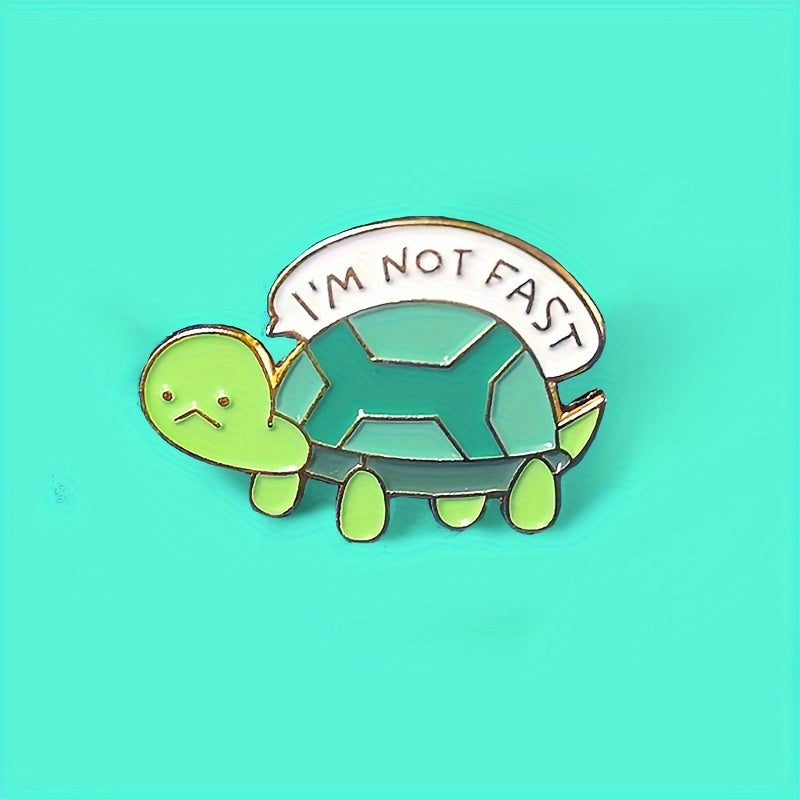 "I'M NOT FAST" Turtle Enamel Pin, Cute Green Tortoise Alloy Brooch, Simple Style Lapel Badge For Backpacks, Jackets, Hats, Fashion Jewelry Accessory