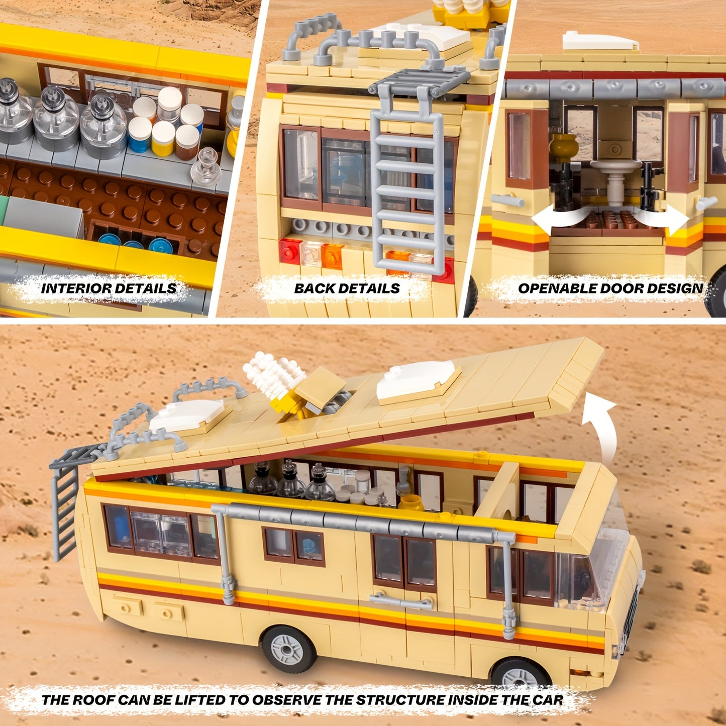 986pcs Bus Building Set, Buildable Bus Building Block Toy And Accessories, Educational DIY RV Toy, Birthday Gift Christmas Halloween Gift