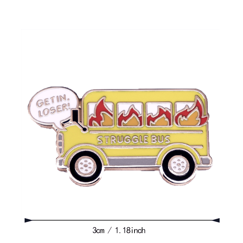 1pc "Get In, Loser! Struggle Bus" Enamel Pin, Cute Style Novelty Fire Bus Brooch, Fun Hat & Clothing Accessory