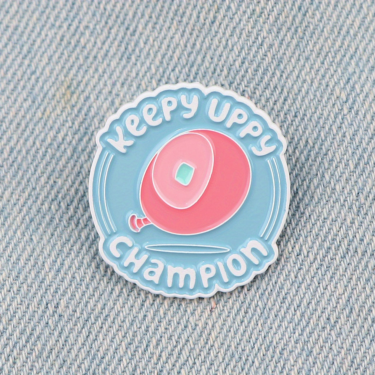 Alloy Enamel Keepy Uppy Champion Badge - Vintage Style Cartoon Lapel Pin, Irregular Shape, Fashion Accessory for Backpacks, Briefcases, and Clothing, Collectible Brooch - 1 pc