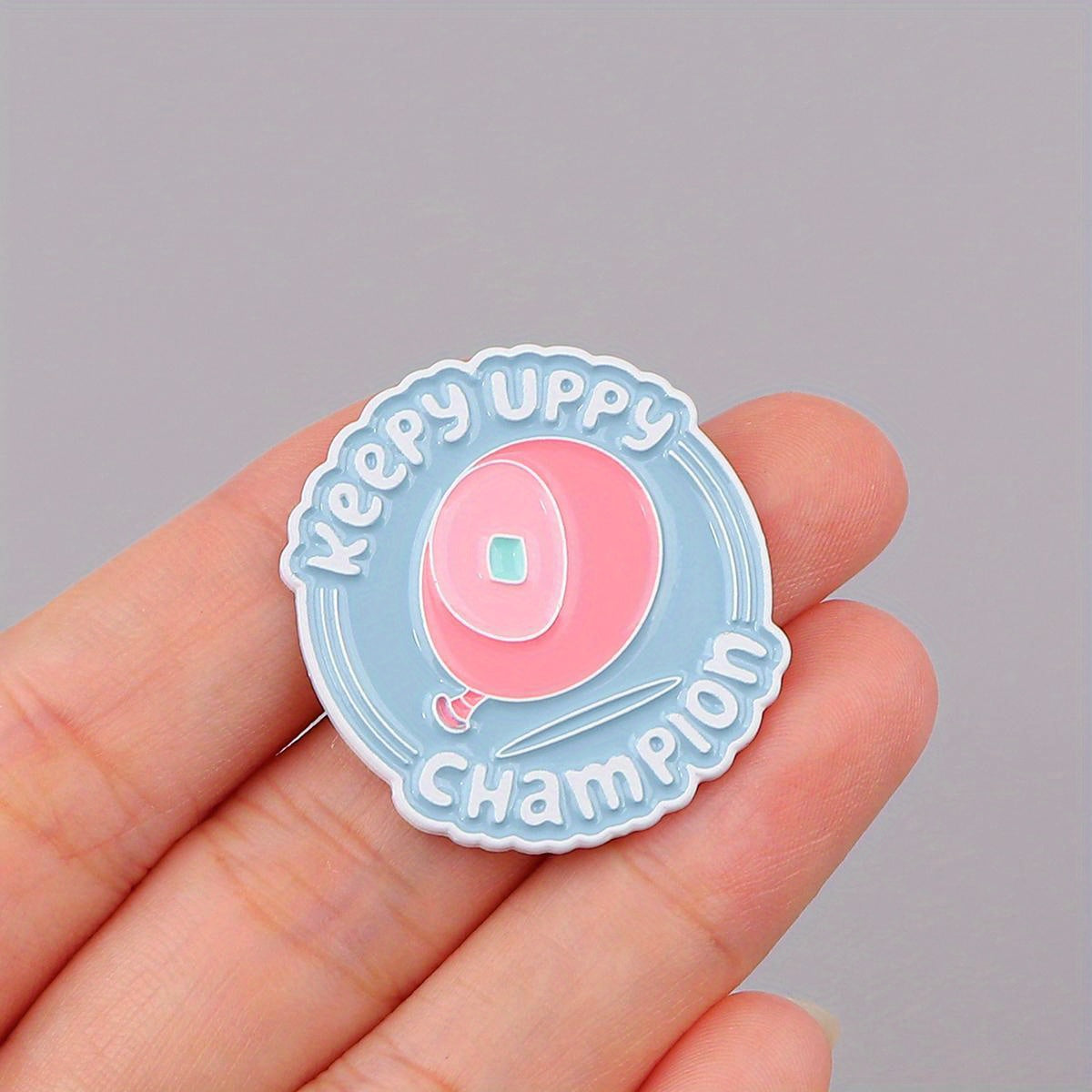 Alloy Enamel Keepy Uppy Champion Badge - Vintage Style Cartoon Lapel Pin, Irregular Shape, Fashion Accessory for Backpacks, Briefcases, and Clothing, Collectible Brooch - 1 pc