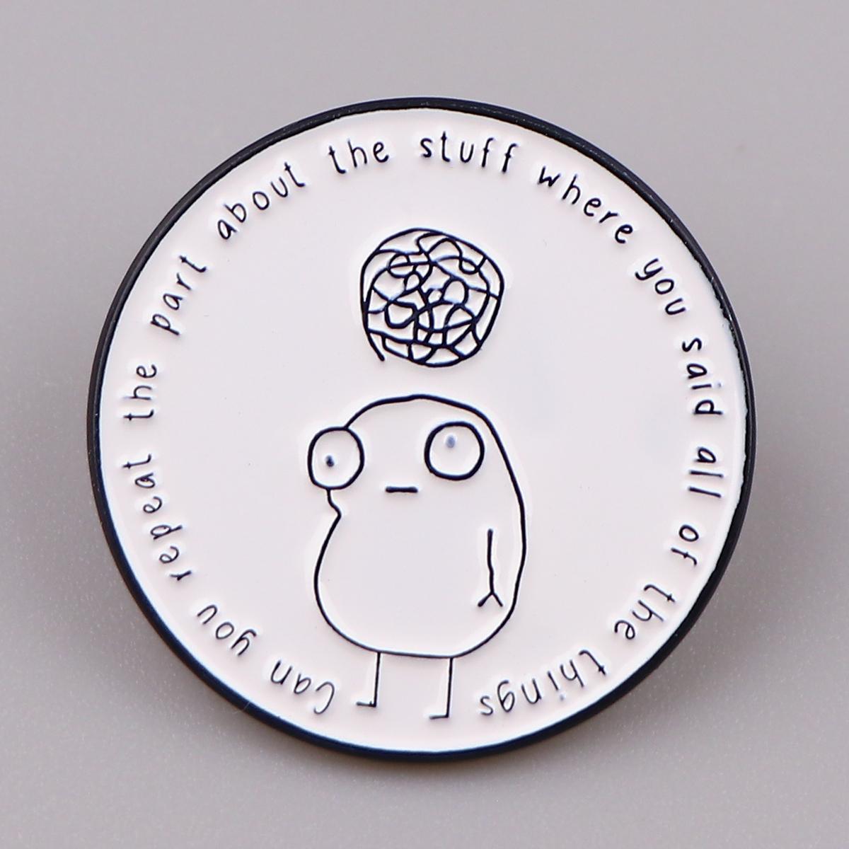 1pc Cute Quirky Enamel Pin For Men, Round Cartoon Doodle Character With Quote Pin, Fashion Lapel Pin For Backpacks And Bags