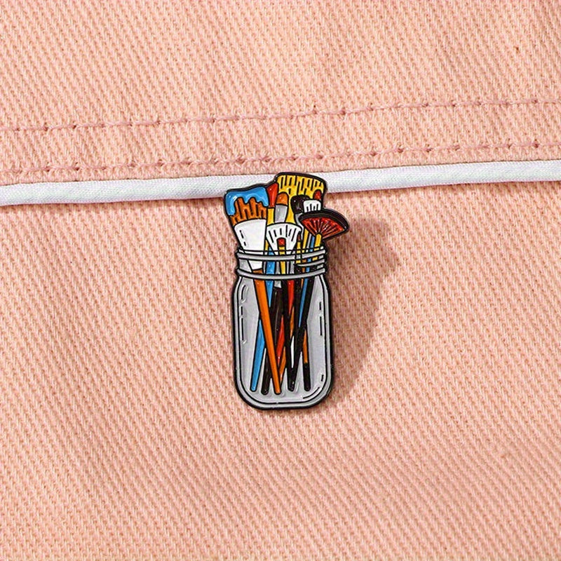 Chic Punk-Style Enamel Oil Painting Brush Brooch With Butterfly Clasp - Perfect For Backpacks & Apparel