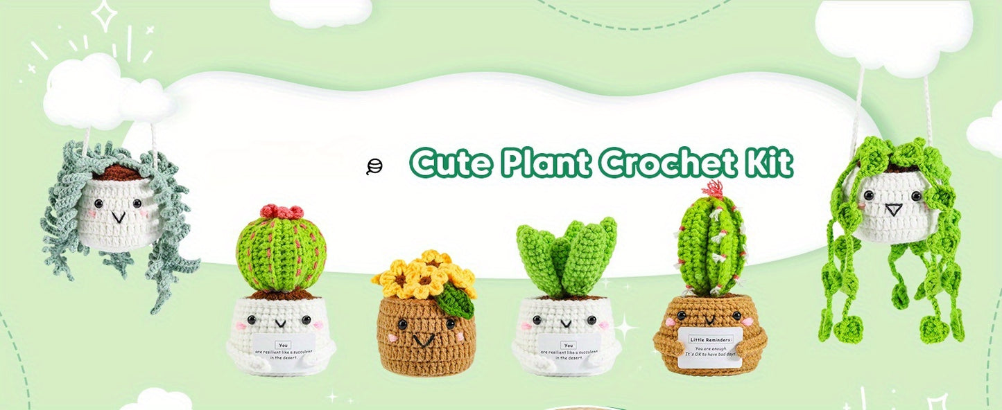 Crochet Kit | Crochet Kit for Beginners | Emotional Support Succulent Crochet & Knitting Kit with Step by Step Video Lessons | 6 PC Succulent Crochet Kit with Crochet Accessories