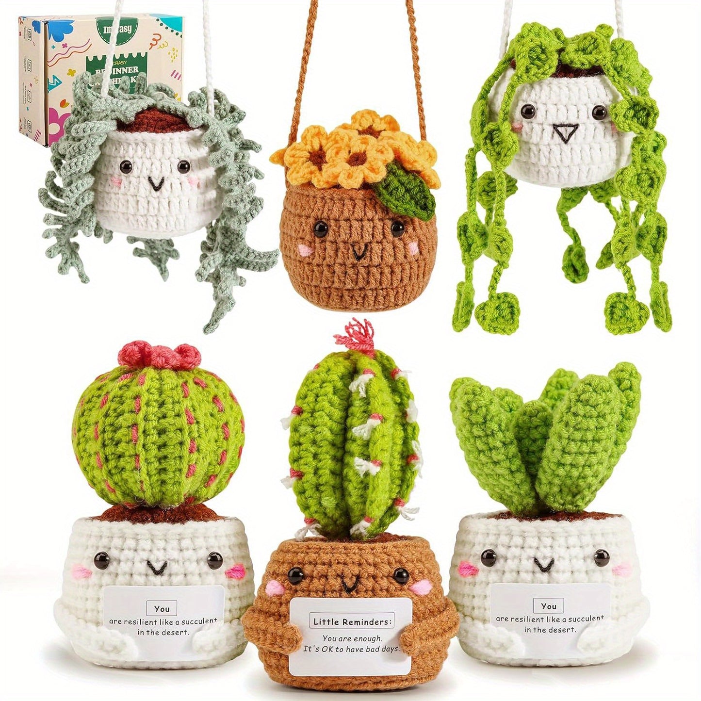 Crochet Kit | Crochet Kit for Beginners | Emotional Support Succulent Crochet & Knitting Kit with Step by Step Video Lessons | 6 PC Succulent Crochet Kit with Crochet Accessories