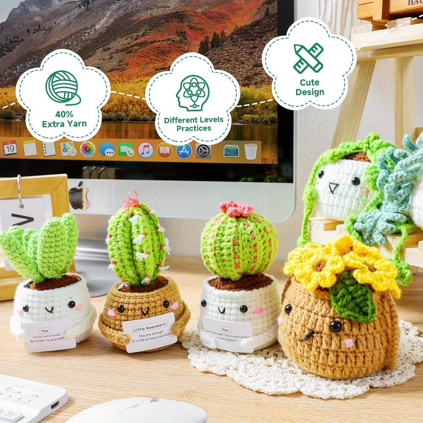 Crochet Kit | Crochet Kit for Beginners | Emotional Support Succulent Crochet & Knitting Kit with Step by Step Video Lessons | 6 PC Succulent Crochet Kit with Crochet Accessories