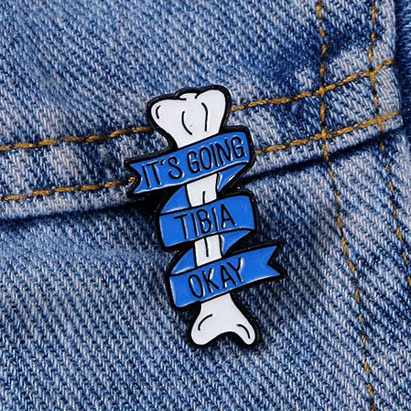 Punk Style Enamel Pin "It's Going Tibia Okay" Irregular Shape Bone Cartoon Brooch for Clothes and Backpack Decoration Badge