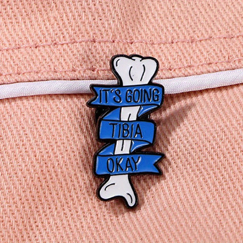 Punk Style Enamel Pin "It's Going Tibia Okay" Irregular Shape Bone Cartoon Brooch for Clothes and Backpack Decoration Badge