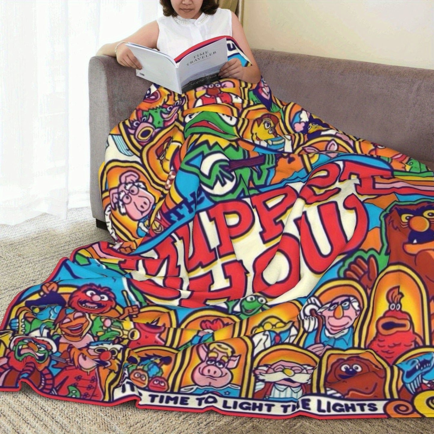 The Muppet Show Themed Queen-Size Flannel Fleece Blanket - Super Soft, Contemporary Style, Multi-Function for Couch and Bed, All-Season Use, Durable 100% Polyester, Machine Washable, Ideal for Camping, Picnic, Travel, Perfect