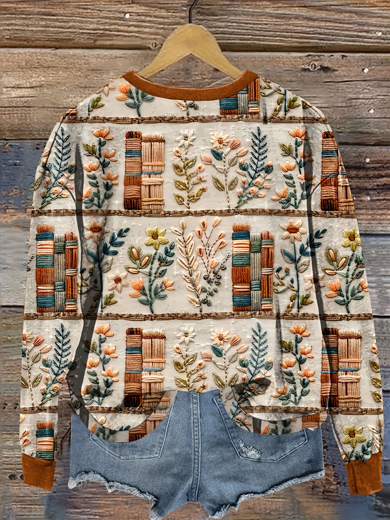 Floral Print Crew Neck Pullover Sweatshirt, Casual Long Sleeve Sweatshirt For Fall & Winter, Women's Clothing