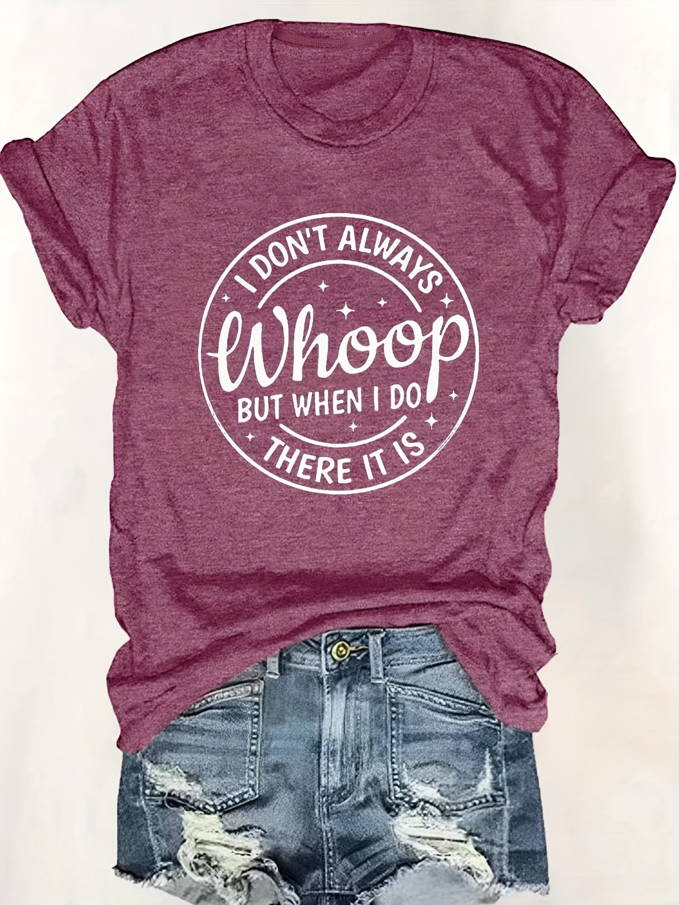 Women's Letter Whoop Print T-Shirt - Casual Short Sleeve Top for Spring & Summer