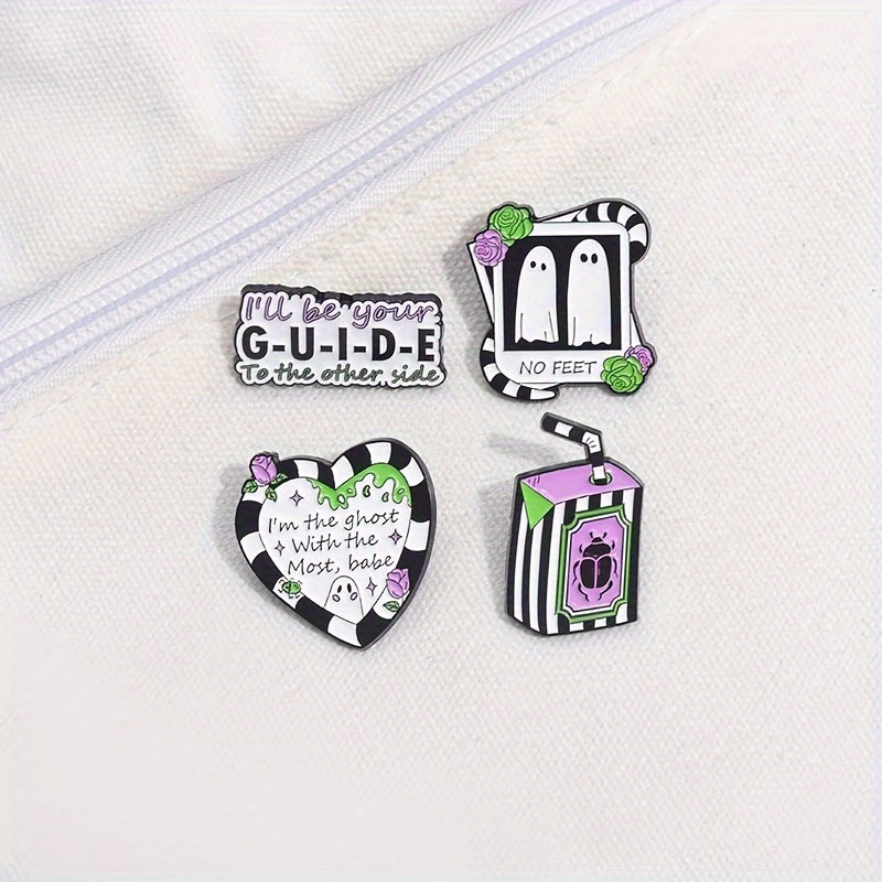 4pcs/set I'M The Ghost With The Most Babe Enamel Pins No Feet Cute Ghost Photos Brooches Lapel Badges Punk Jewelry Gift For Friends