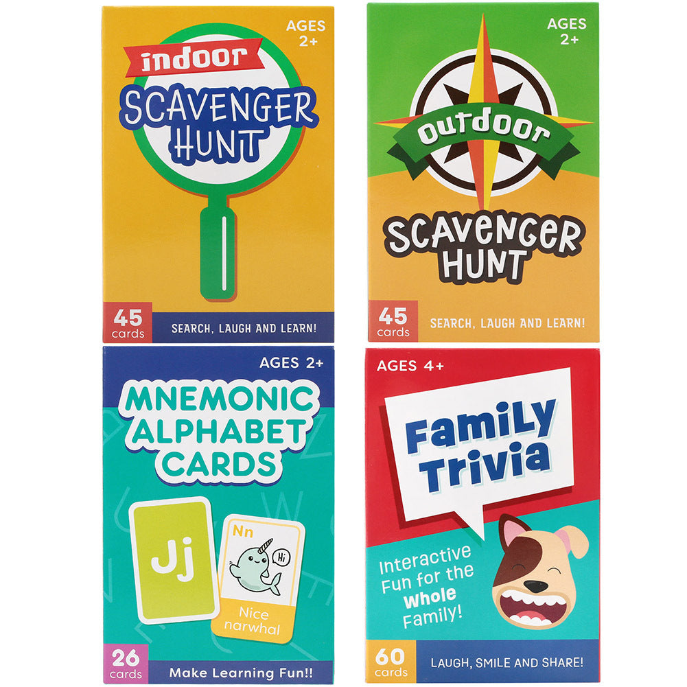 LotFancy Card Games for Family Game Night, 4 in 1 Pack, Scavenger Hunt Games for Kids, Indoor Outdoor Activities, Family Trivia, Educational Game, Jumbo Size, Gifts for Ages 2-6