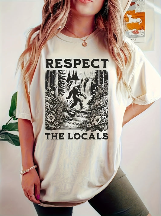 Respect The Locals- Gorilla - Printed Round Neck T-shirt - Casual Everyday Everything - Soft And Comfortable - Women's Top