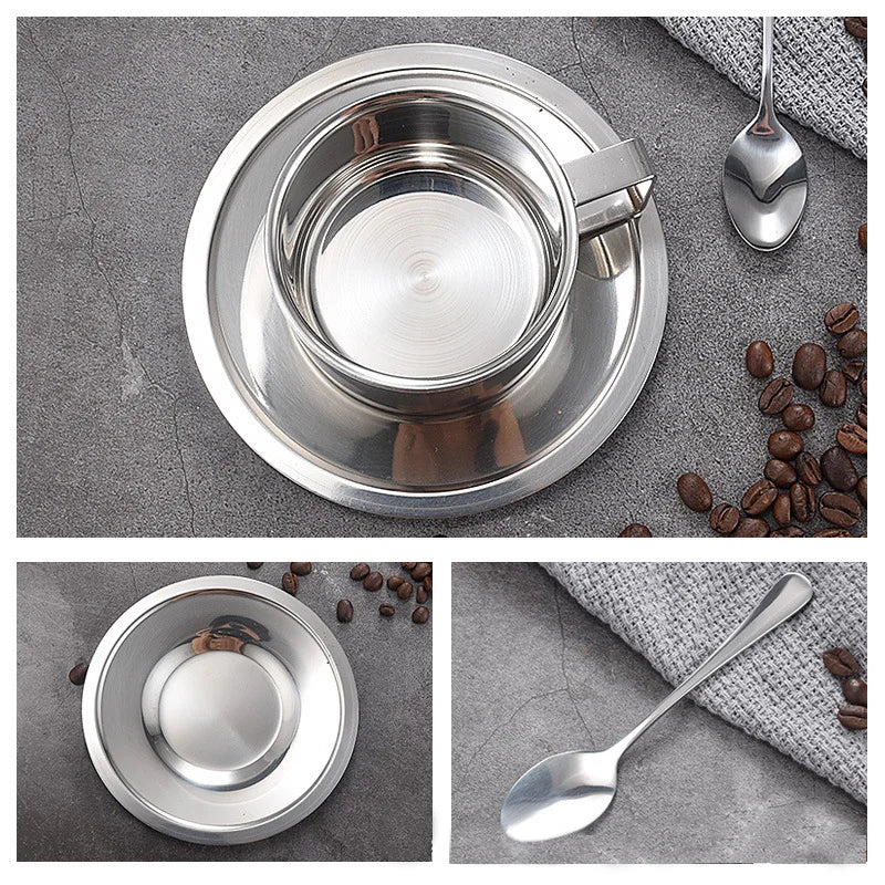 Stainless Steel Coffee Cups Creative Set 304 Stainless Steel European Style Double Layer Coffee Cup Creative Set Mug for Office