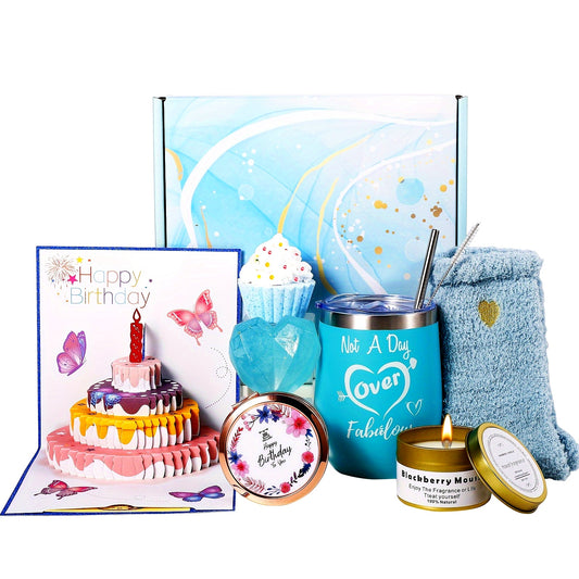 Birthday Gifts for Women, Valentine's Day Gifts: Women Self-Care Basket Rose Relaxing Spa Gift Basket Get Well Soon Gift Luxury Flannel Blanket for Mom, Sister, Wife, Girlfriend - Gifts for Women