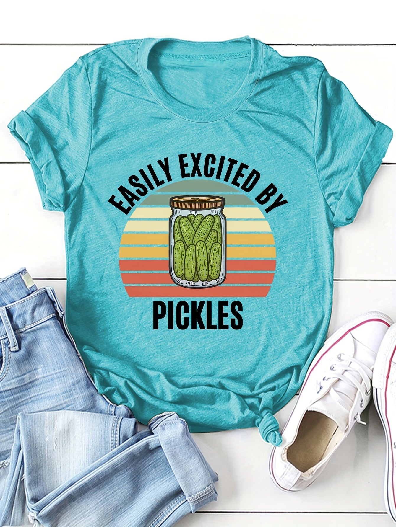 Women's Pickle Print T-Shirt - Fun and Casual Short Sleeve Top for Spring and Summer