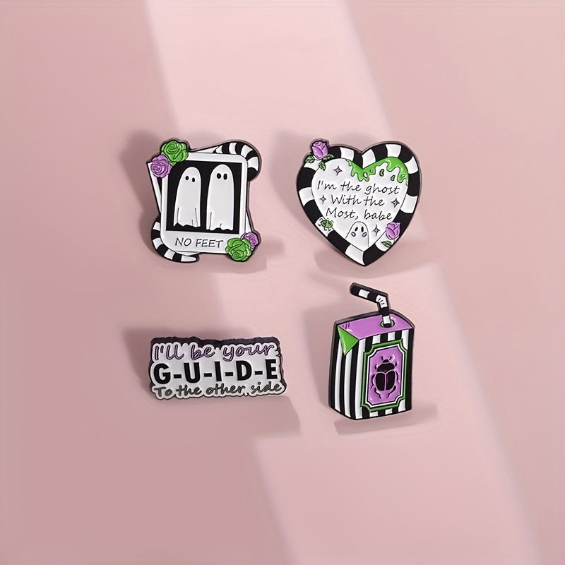 4pcs/set I'M The Ghost With The Most Babe Enamel Pins No Feet Cute Ghost Photos Brooches Lapel Badges Punk Jewelry Gift For Friends