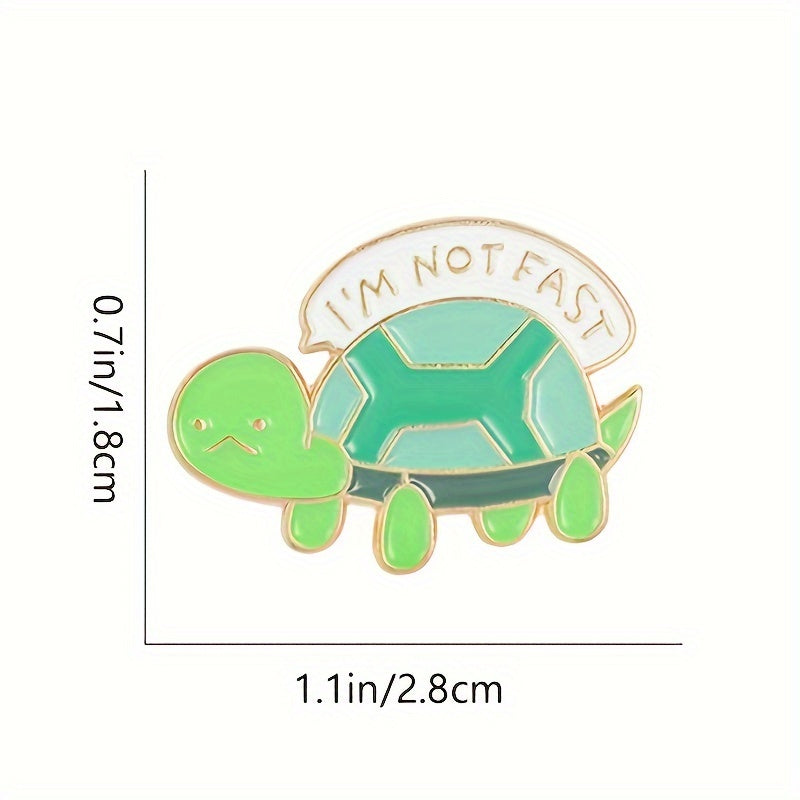 "I'M NOT FAST" Turtle Enamel Pin, Cute Green Tortoise Alloy Brooch, Simple Style Lapel Badge For Backpacks, Jackets, Hats, Fashion Jewelry Accessory