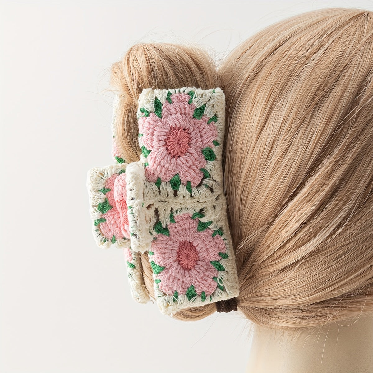 Chic Floral Knit Hair Claw - Large, Plush Rectangle Hair Clip For Women & Girls, Perfect For Everyday Styling Hair Accessories For Women Hair Clips For Women