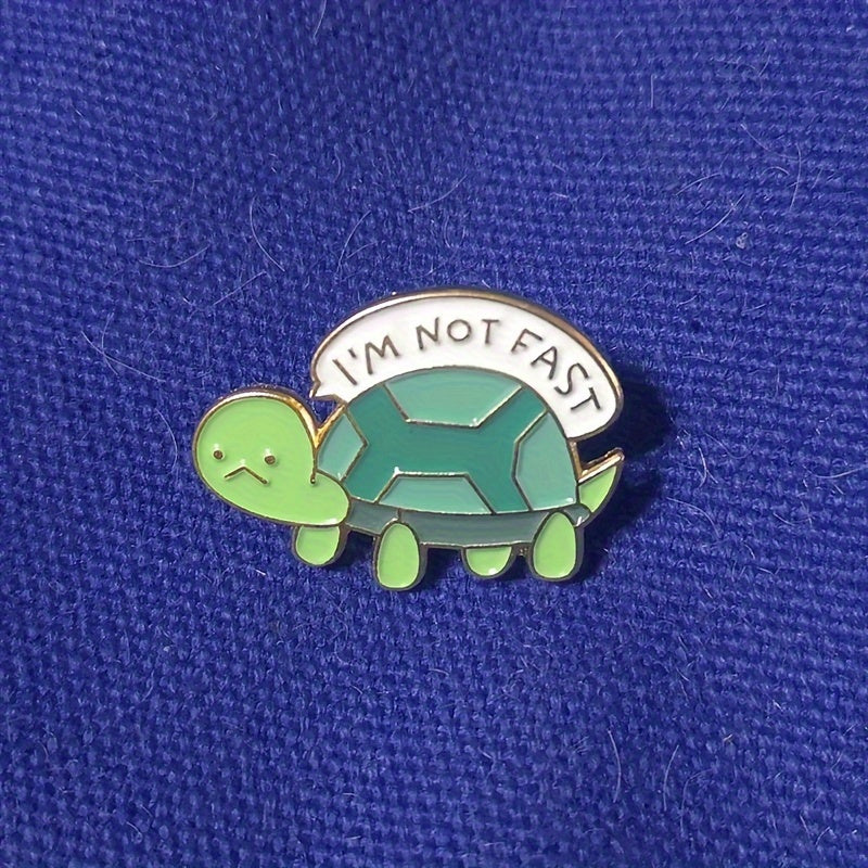 "I'M NOT FAST" Turtle Enamel Pin, Cute Green Tortoise Alloy Brooch, Simple Style Lapel Badge For Backpacks, Jackets, Hats, Fashion Jewelry Accessory