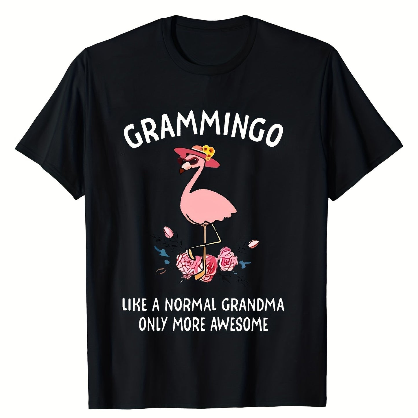 Plus Size Flamingo & Letter Print Breathable T-Shirt, Casual Short Sleeve Top For Spring & Summer, Women's Plus Size Clothing