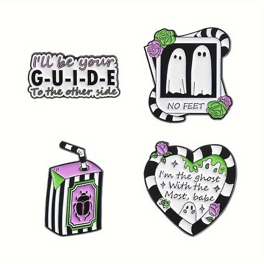 4pcs/set I'M The Ghost With The Most Babe Enamel Pins No Feet Cute Ghost Photos Brooches Lapel Badges Punk Jewelry Gift For Friends