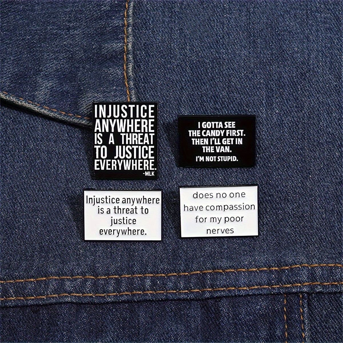 4pcs/set Famous Satire Quotes Badge Injustice Anywhere Is A Threat To Justice Everywhere Enamel Pin Backpack Lapel Brooch Jewelry Gifts