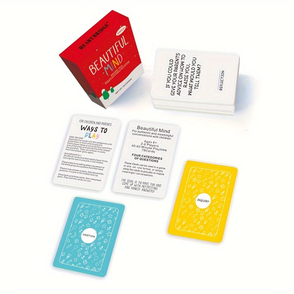 Beautiful Mind Sincere Talk Conversation Card Game - 78-Card Deck for Meaningful Parent-Child Discussion, Card Stock Material, Ideal for Age 8 to 12 - Educational Family Party Game, Perfect Gift for Holidays