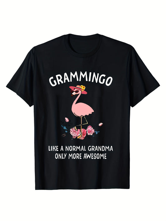 Plus Size Flamingo & Letter Print Breathable T-Shirt, Casual Short Sleeve Top For Spring & Summer, Women's Plus Size Clothing