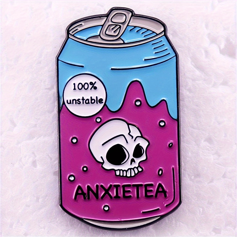 Anxiety Tea Enamel Pin Anxiety Pun Badge Skull Tea Badge Tea Lovers Jewelry Gifts