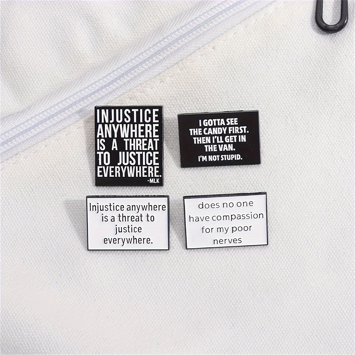 4pcs/set Famous Satire Quotes Badge Injustice Anywhere Is A Threat To Justice Everywhere Enamel Pin Backpack Lapel Brooch Jewelry Gifts