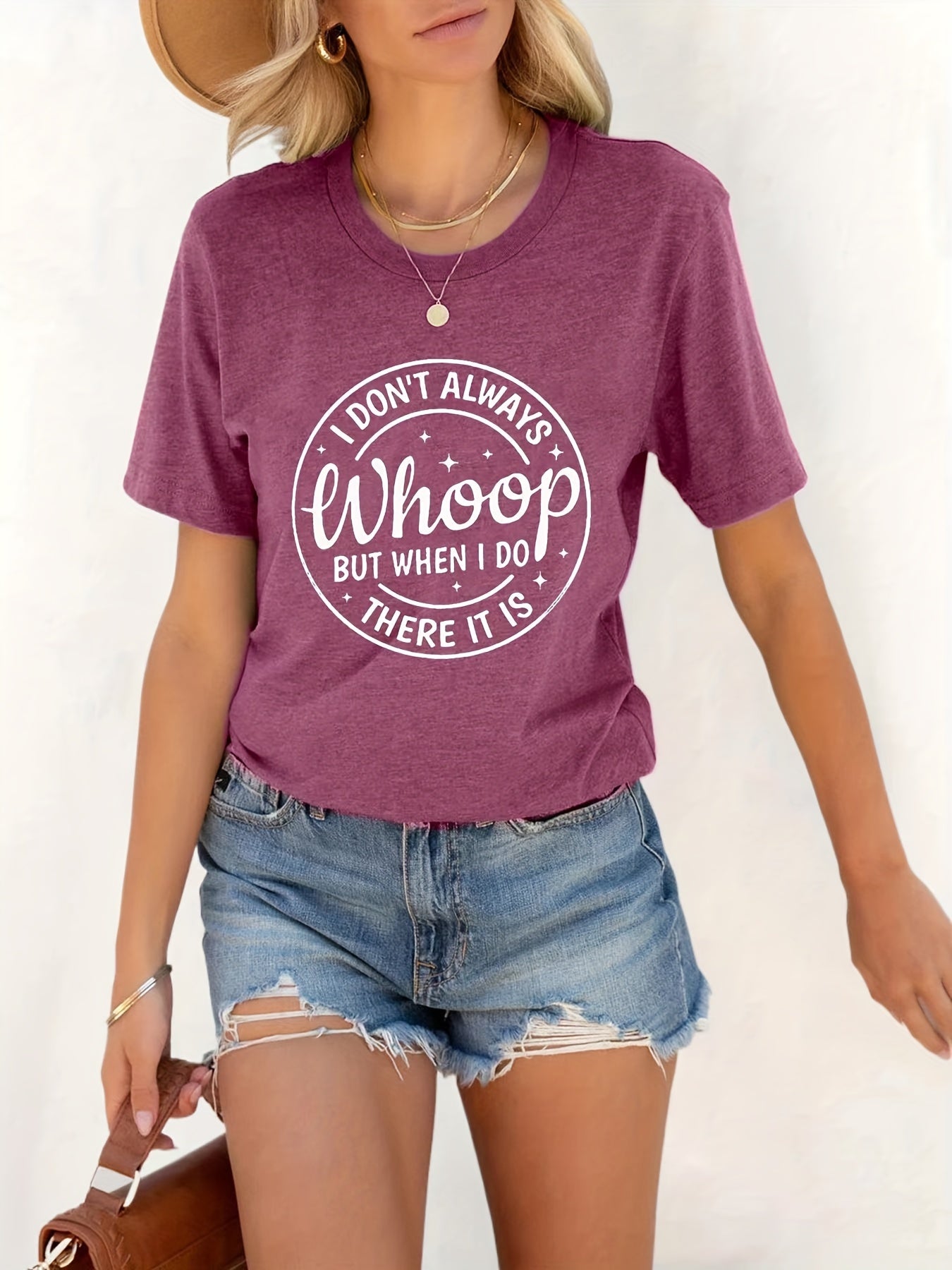 Women's Letter Whoop Print T-Shirt - Casual Short Sleeve Top for Spring & Summer