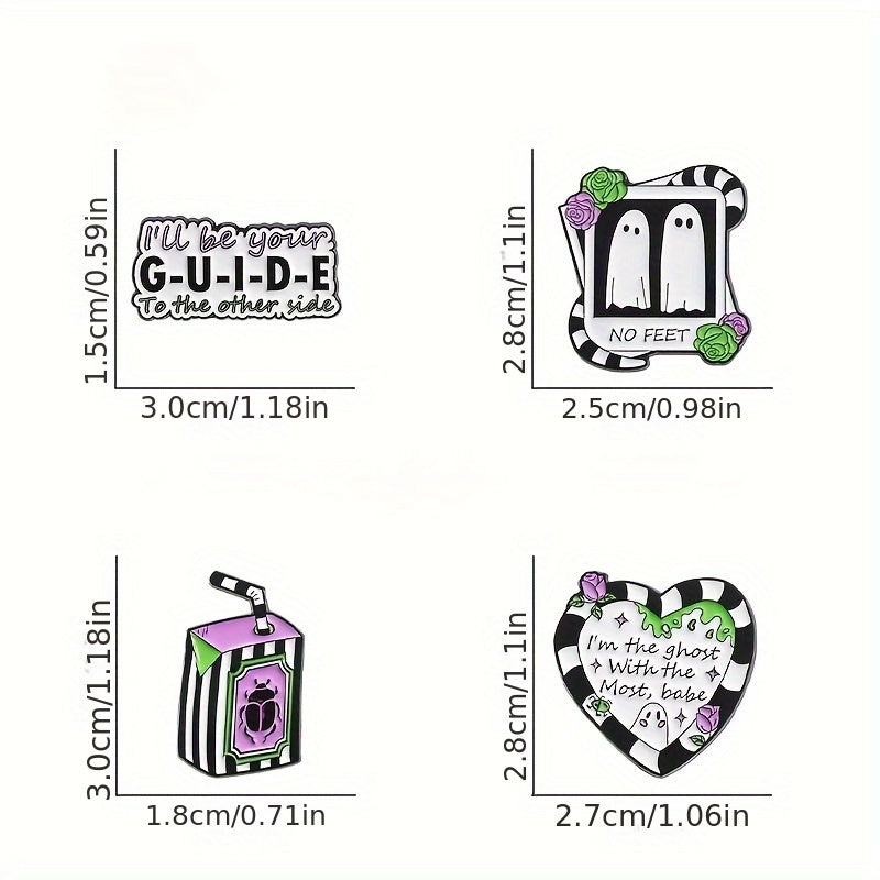 4pcs/set I'M The Ghost With The Most Babe Enamel Pins No Feet Cute Ghost Photos Brooches Lapel Badges Punk Jewelry Gift For Friends