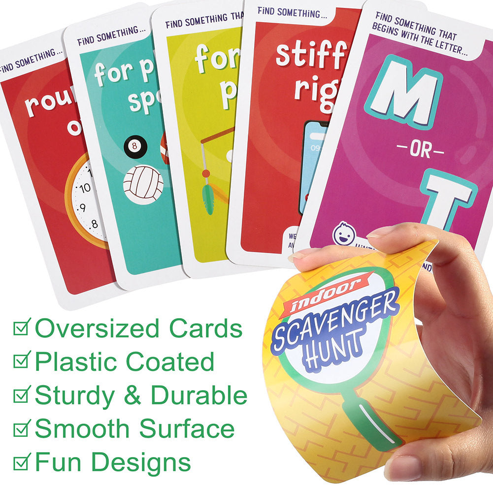 LotFancy Card Games for Family Game Night, 4 in 1 Pack, Scavenger Hunt Games for Kids, Indoor Outdoor Activities, Family Trivia, Educational Game, Jumbo Size, Gifts for Ages 2-6