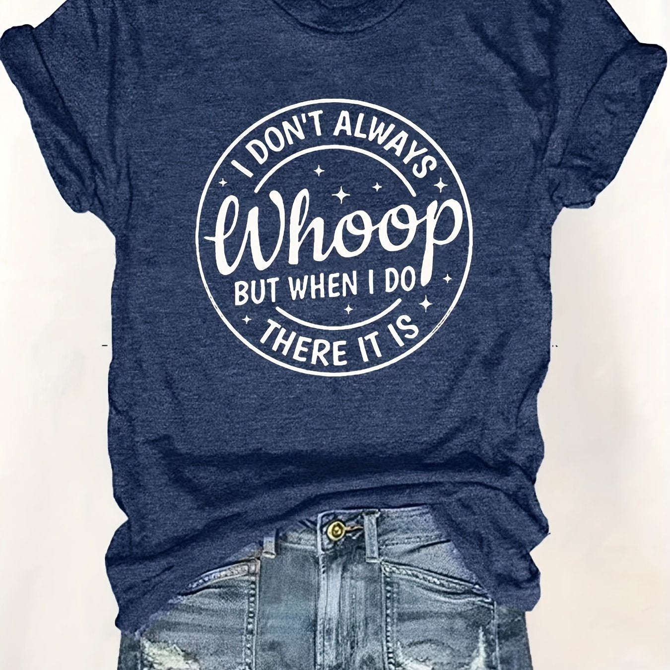 Women's Letter Whoop Print T-Shirt - Casual Short Sleeve Top for Spring & Summer