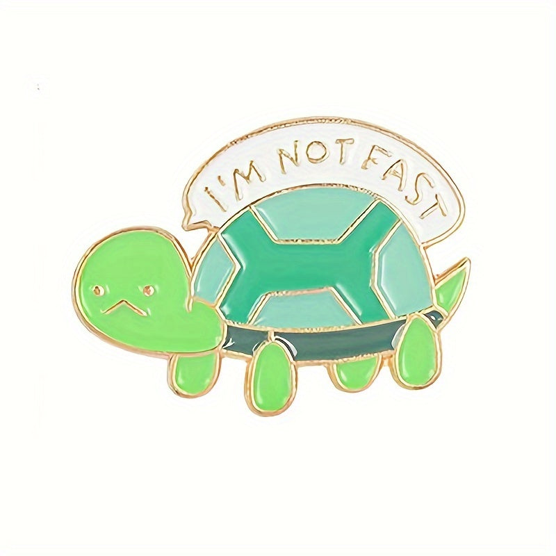 "I'M NOT FAST" Turtle Enamel Pin, Cute Green Tortoise Alloy Brooch, Simple Style Lapel Badge For Backpacks, Jackets, Hats, Fashion Jewelry Accessory