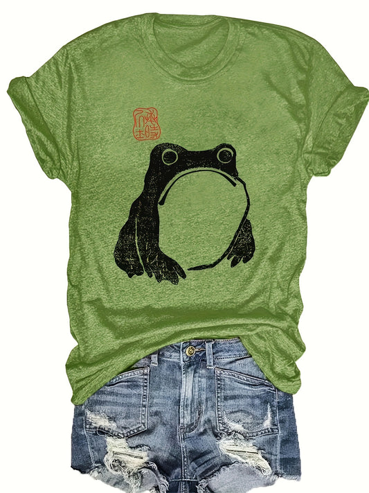 Frog Print Crew Neck T-Shirt, Casual Short Sleeve T-Shirt For Spring & Summer, Women's Clothing