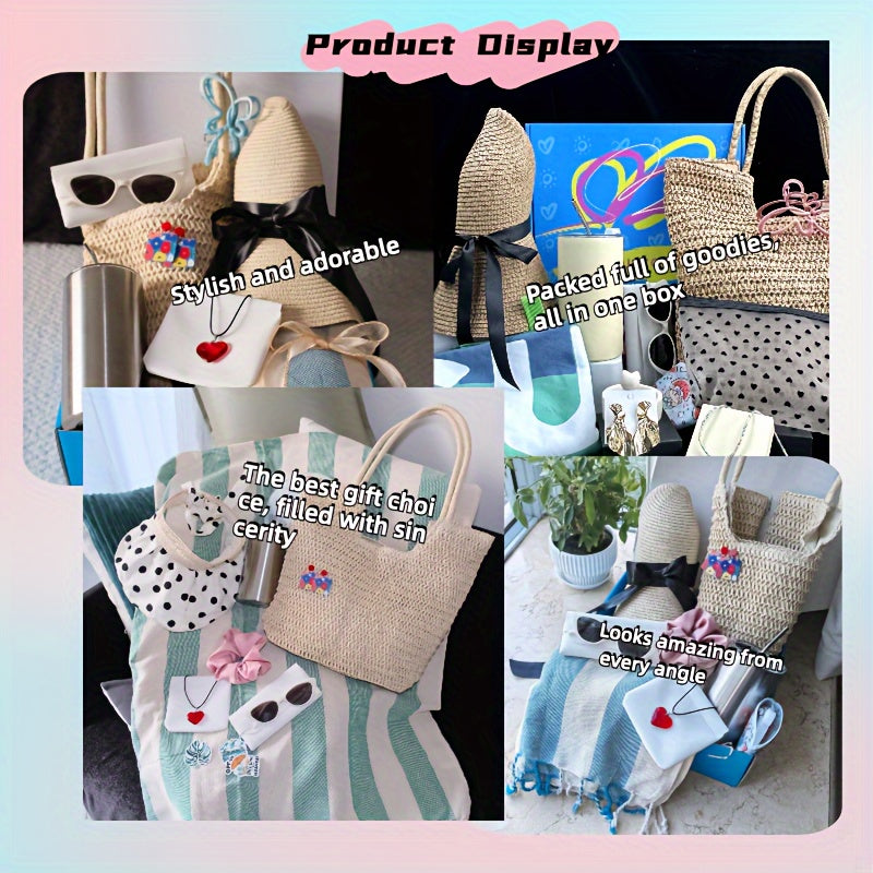10pcs Tropical Beach-Themed Women’s Gift Basket: Includes Insulated Cup, Cozy Blanket, Straw Hat, Fashion Glasses & More - Perfect for Birthdays, Christmas, or Get Well Wishes - Ideal for Girlfriend, Mom, Best Friends