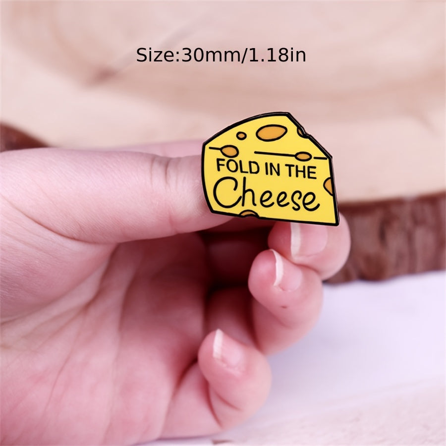 1pc "Fold In The Cheese" Quirky Enamel Pin, Metal Brooch Badge, Fun Cheese Phrase, Simple Style Lapel Pin For Backpack Accessories