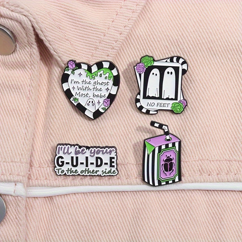 4pcs/set I'M The Ghost With The Most Babe Enamel Pins No Feet Cute Ghost Photos Brooches Lapel Badges Punk Jewelry Gift For Friends