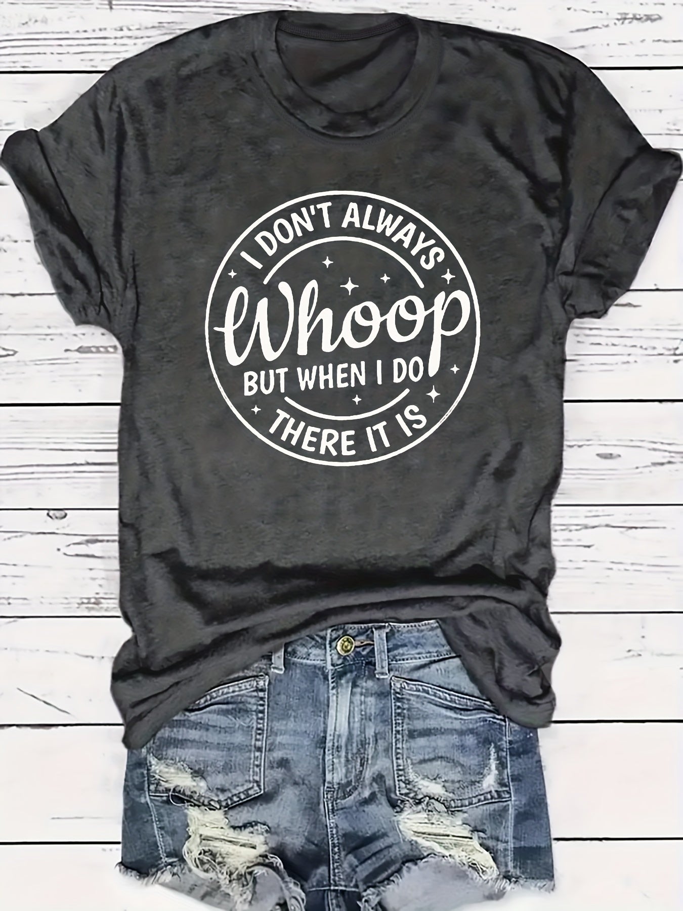 Women's Letter Whoop Print T-Shirt - Casual Short Sleeve Top for Spring & Summer