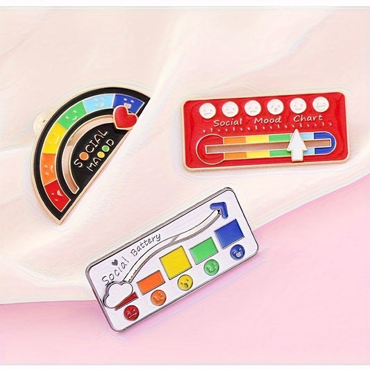 3Pcs/set Cartoon Social Expression Battery Brooch Fun Rainbow Mood Change Badge Metal Pin Clothing Accessories Bag Hat Accessories