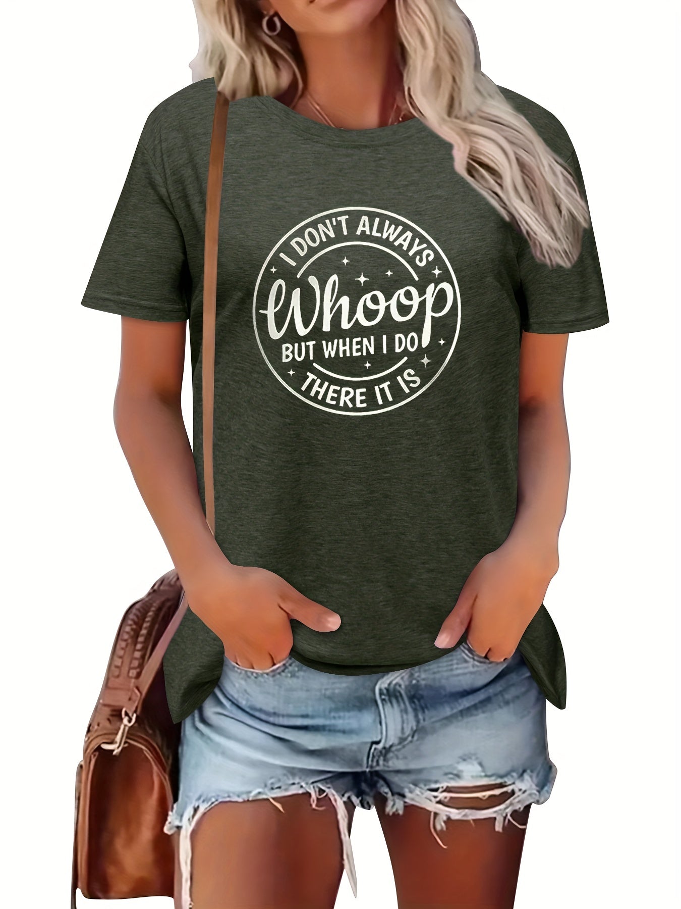 Women's Letter Whoop Print T-Shirt - Casual Short Sleeve Top for Spring & Summer