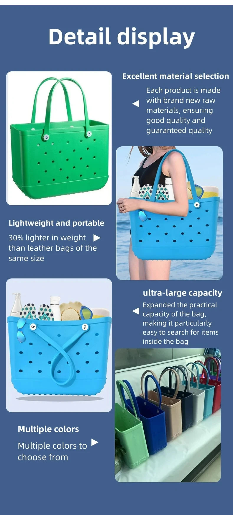 XL Bogg Bag Fashion Mommy Diaper Storage Baskets Washable Handbag EVA Summer Beach Bags Large Capacity Travel Bag for Picnic