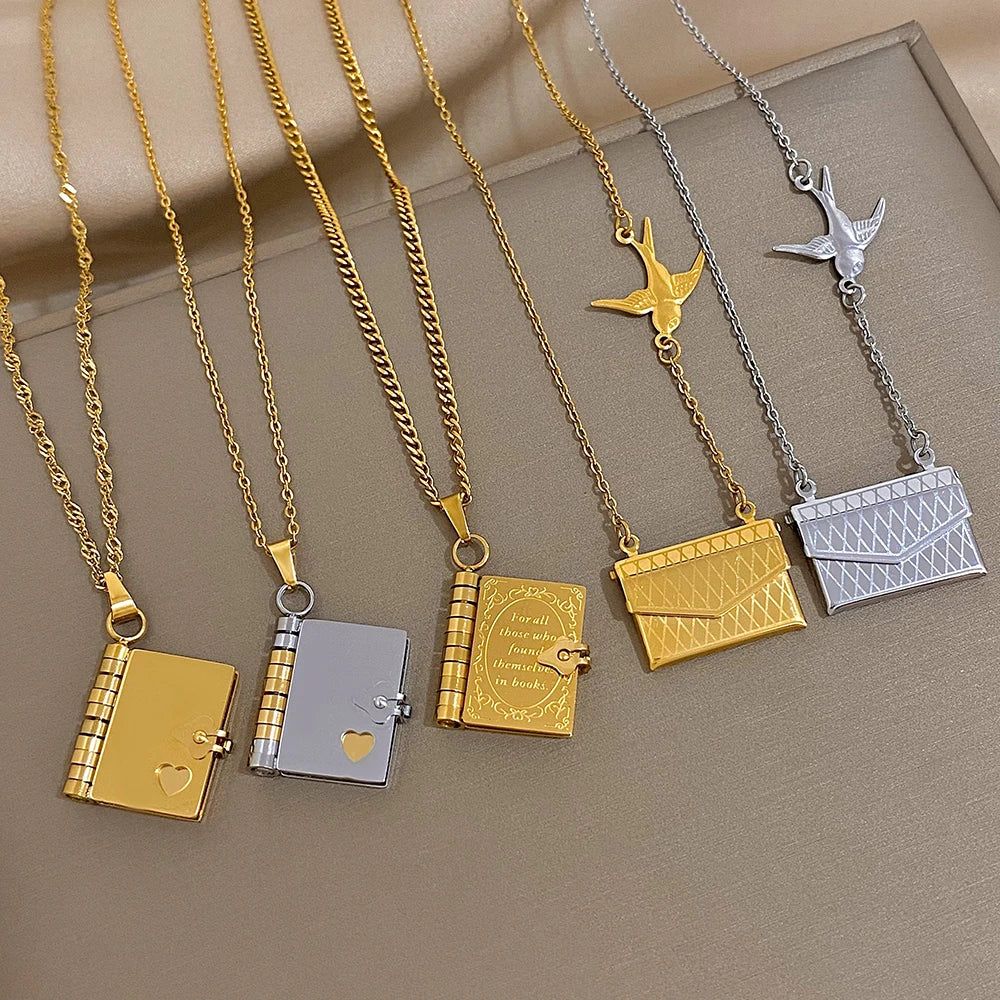 Envelope Locket Necklace Chain Necklaces Engraved Love Letter Hidden Message Charm Locket Necklace Friendship Lover Jewelry Gift